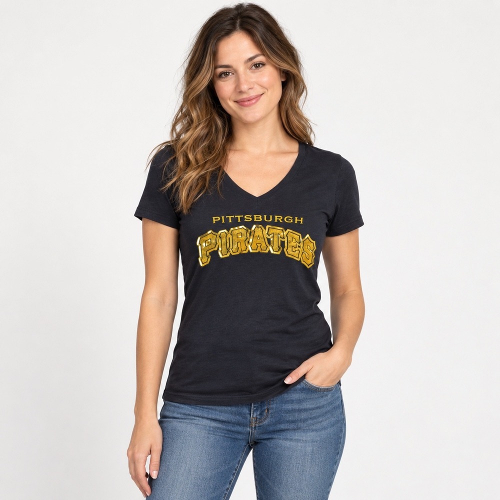 PINK Victoria's Secret Pittsburgh Pirates Sequin V-Neck T-Shirt Black Large
